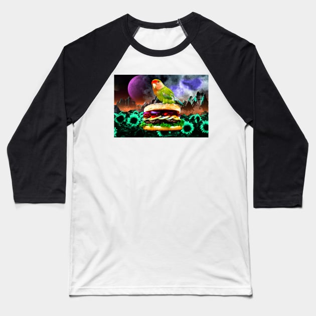 surreal hamburger lovebird Baseball T-Shirt by FandomizedRose